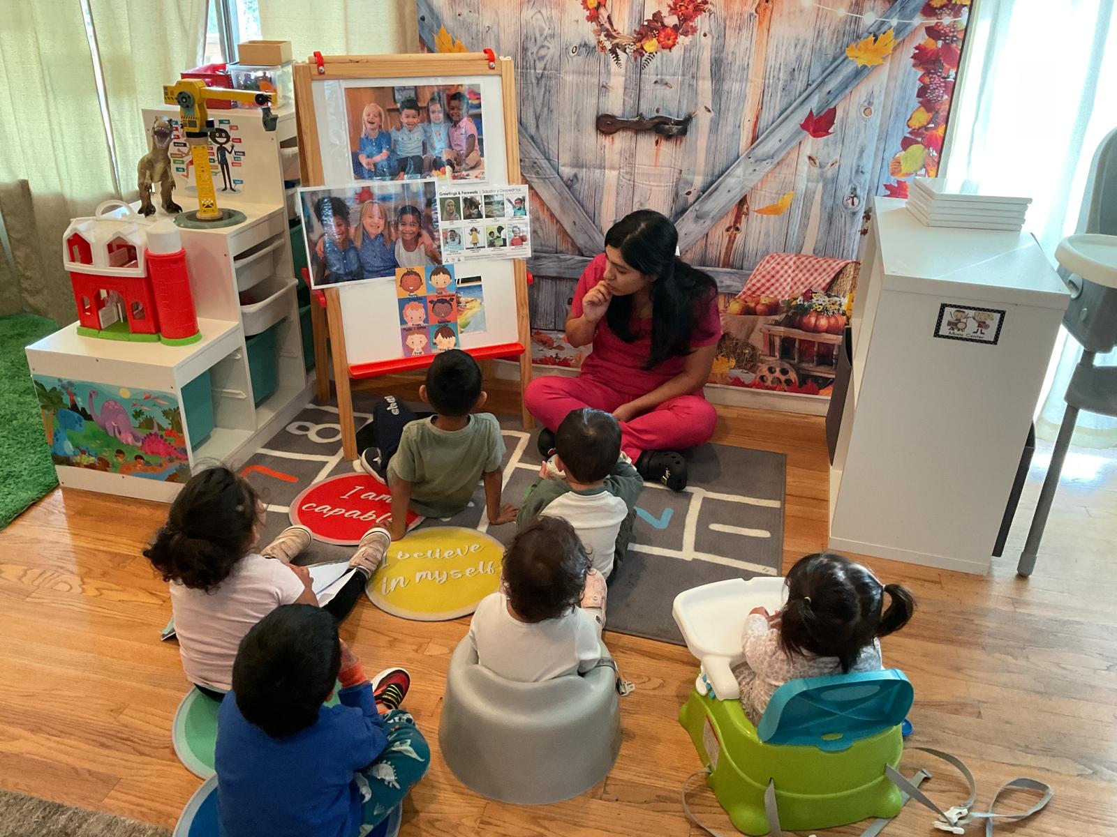 Children sitting together on the classroom rug during story time